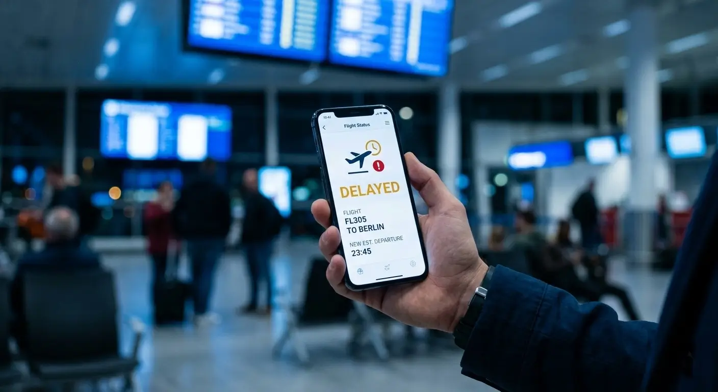 a man holding a smartphone at the airport