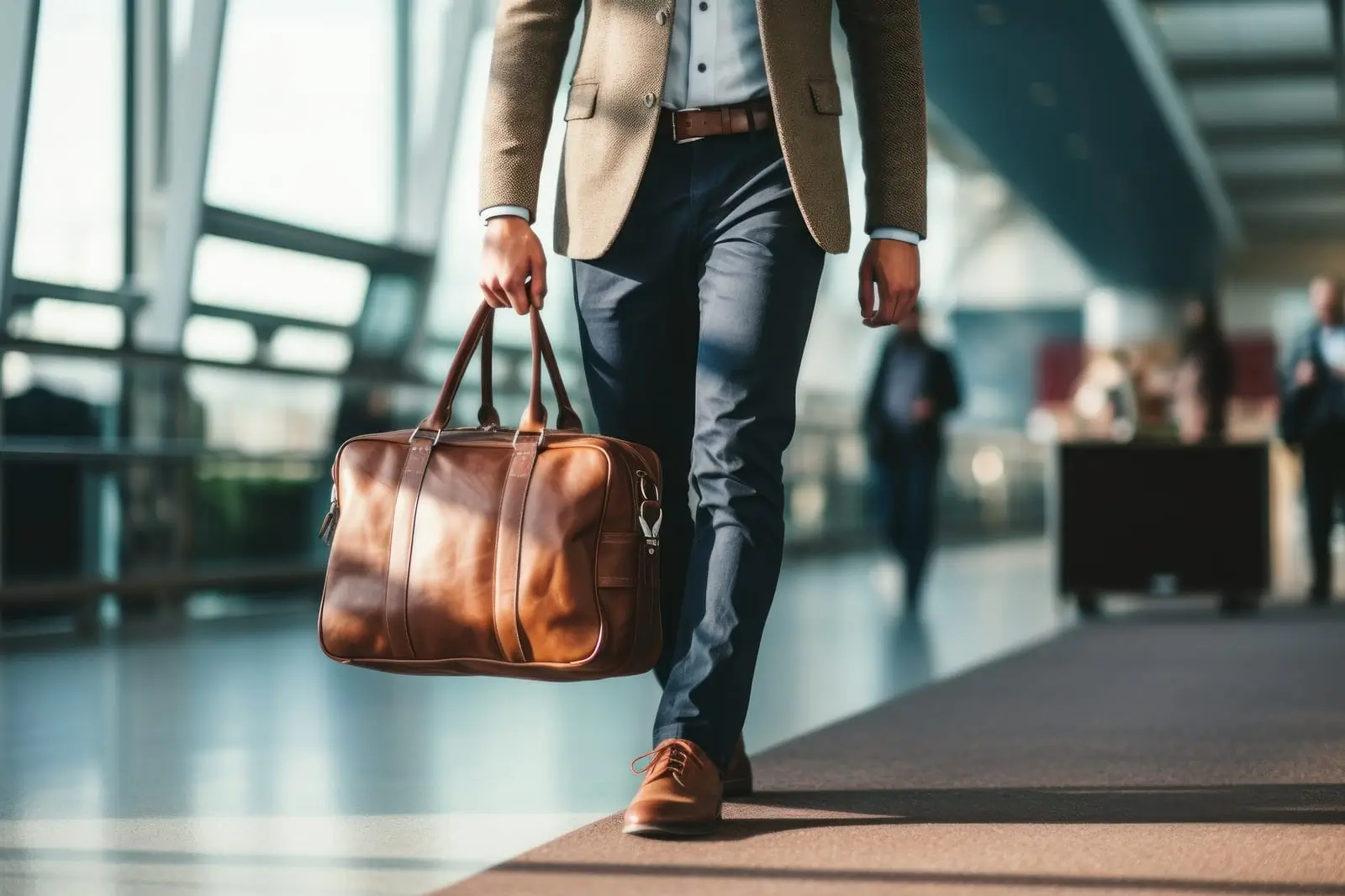 un pasajero caminando por el aeropuerto