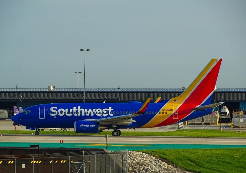 a southwest airlines plane getting ready to take off