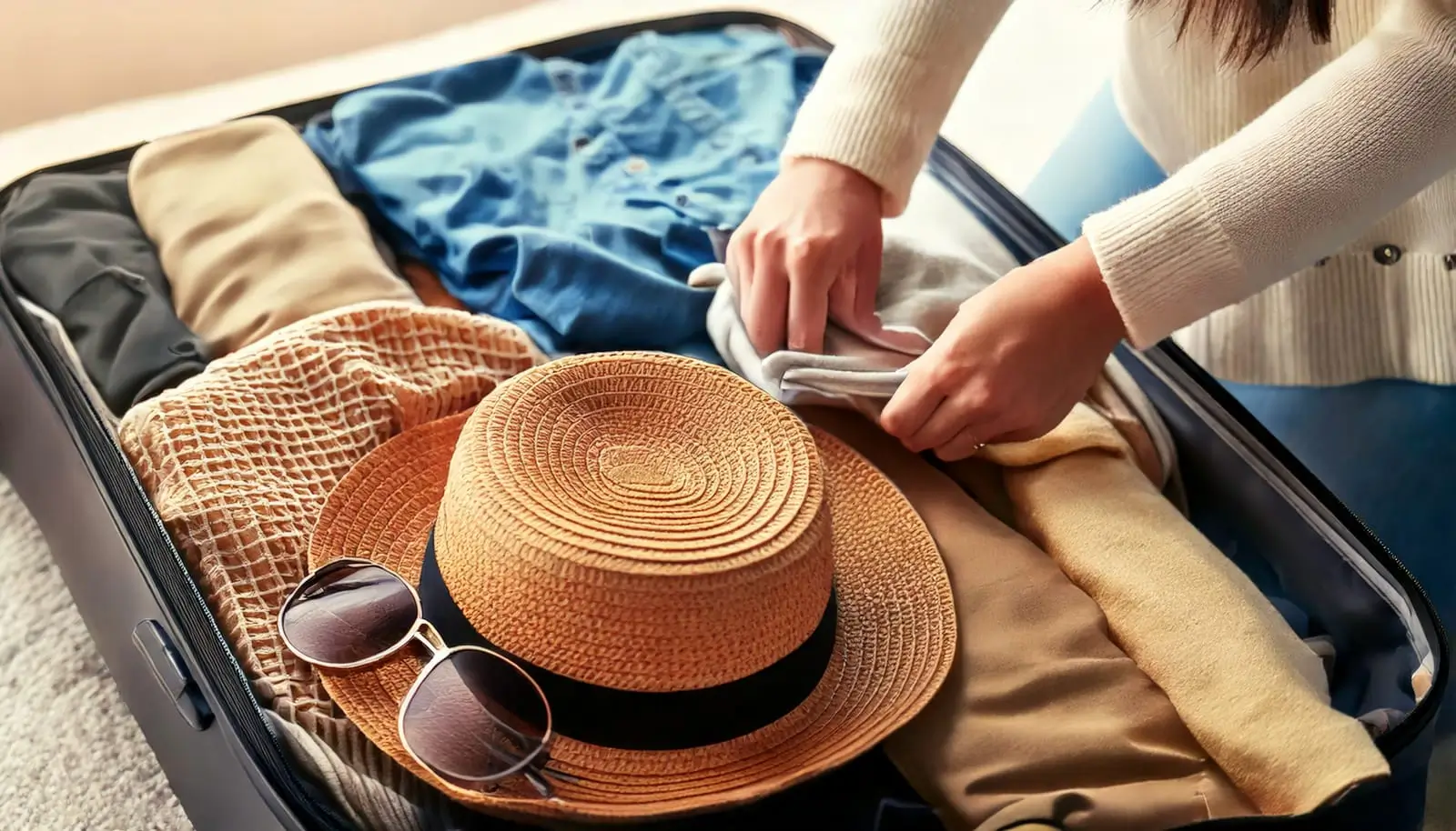 une femme fait sa valise