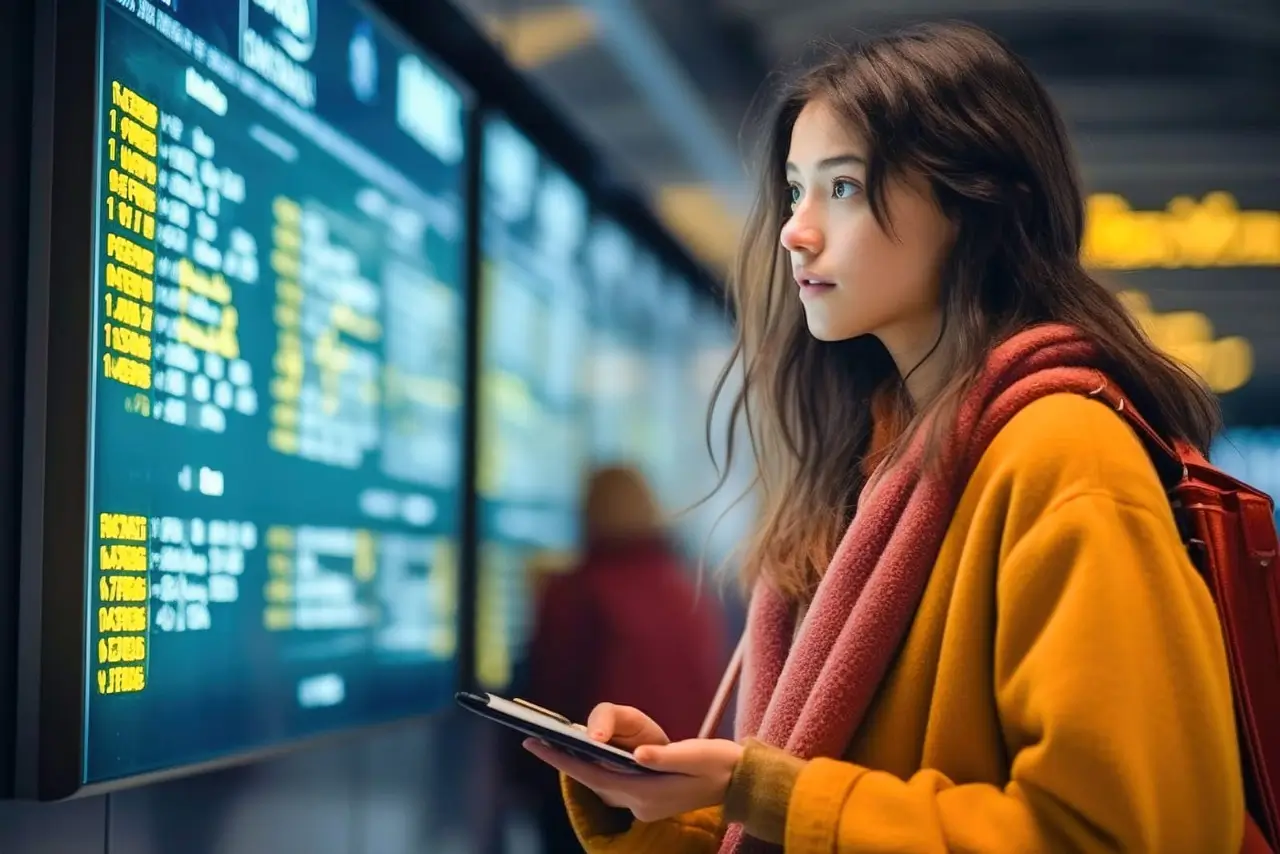 une voyageuse avec bagage dans un aeroport