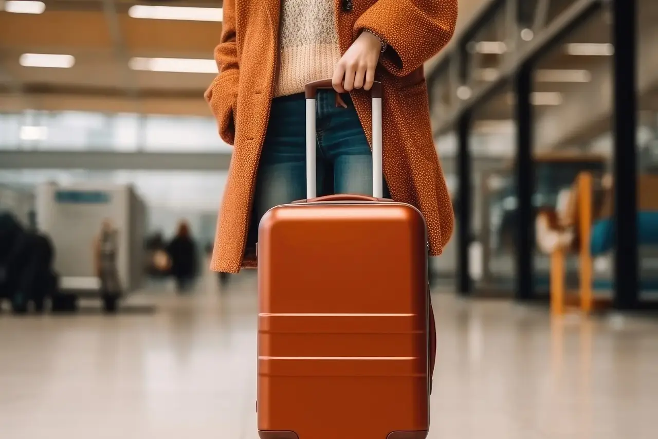 une femme avec sa valise dans un aeroport