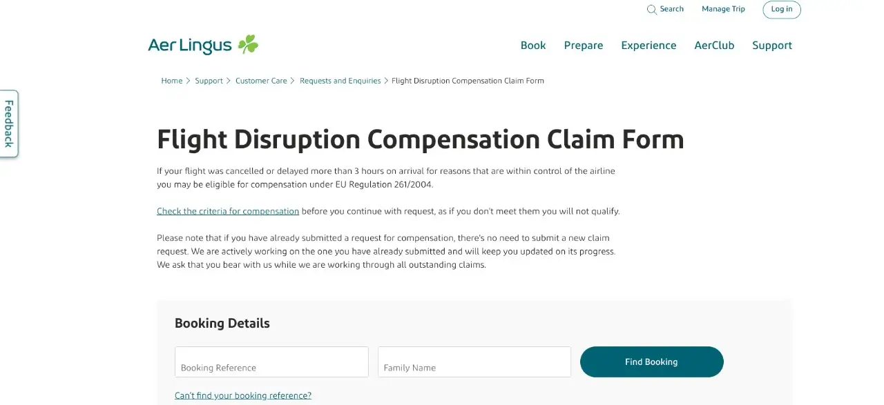 aer lingus formulario de compensacion