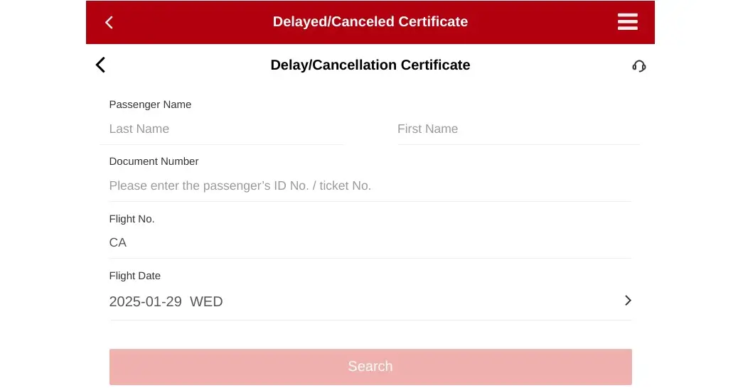 certificat de zbor întârziat sau anulat air china