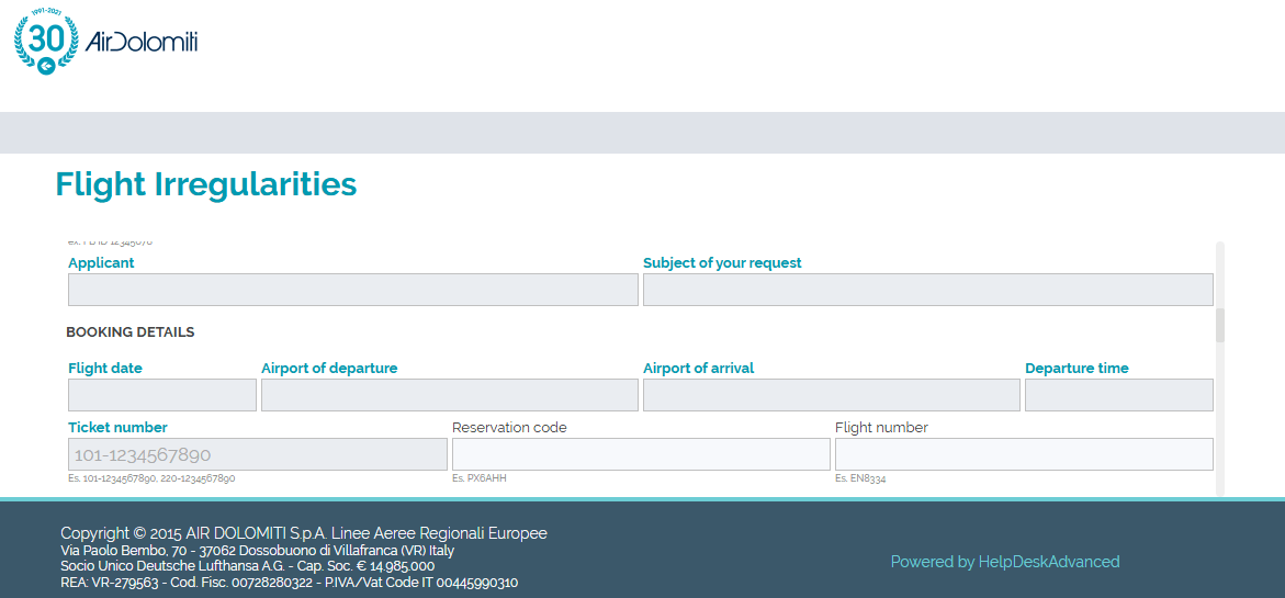 Air Dolomiti Online Formular