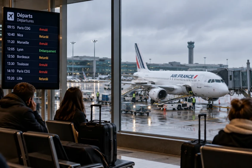 Passagers Air France en attente apr&egrave;s un vol perturb&eacute;