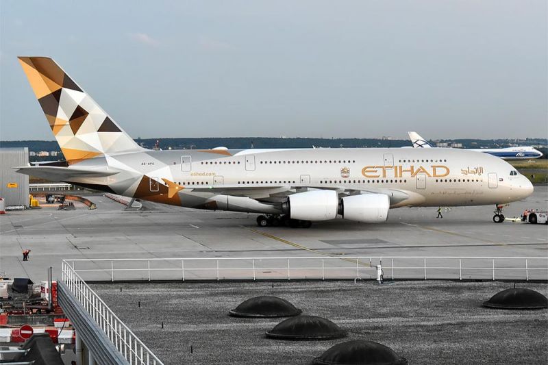 Airplane parked because of an Etihad flight cancellation