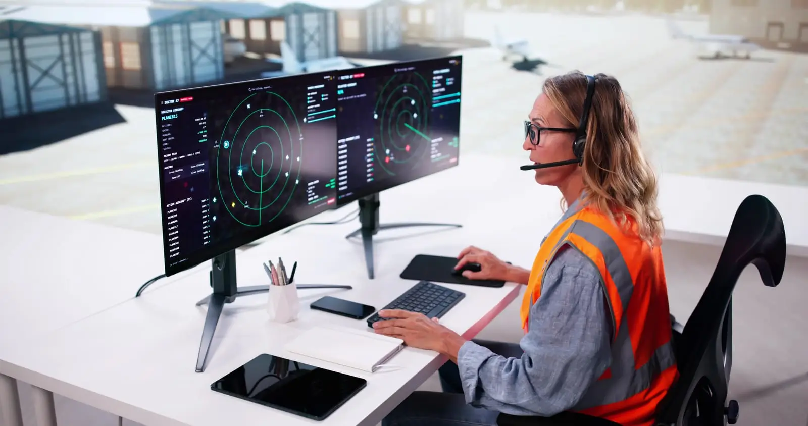airport traffic security employee monitoring aircrafts
