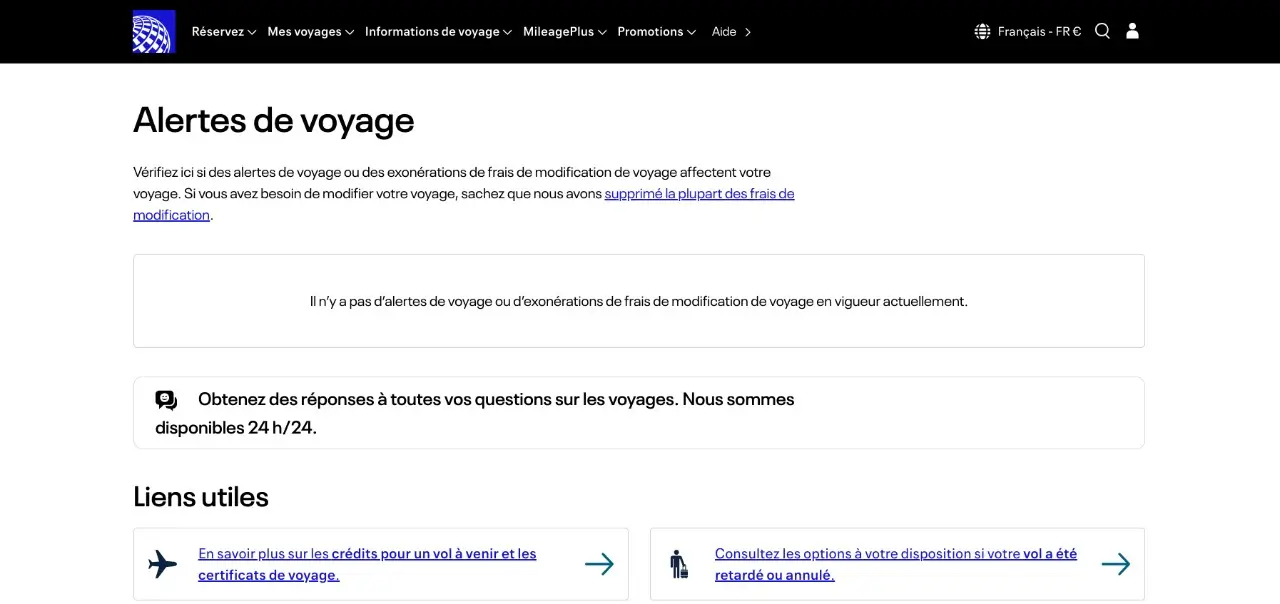 aletres de voyage united airlines