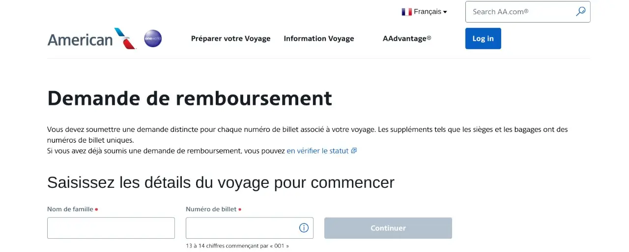 formulaire de demande de remboursement american airlines