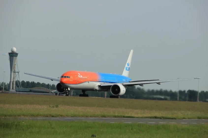 KLM plane landing at Amsterdam Airport
