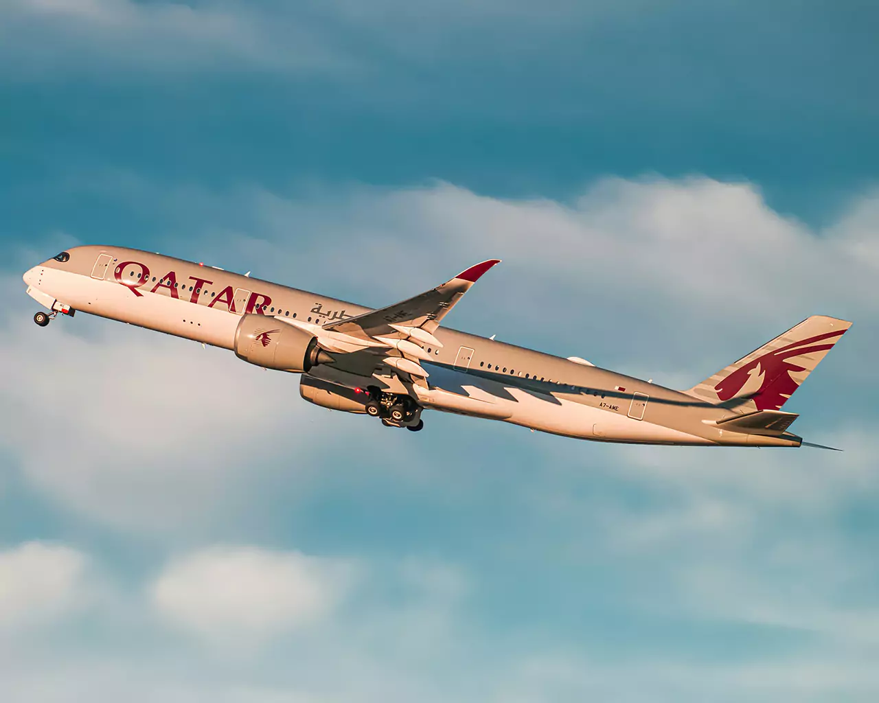 avionul companiei aeriene din qatar zboara pe cer
