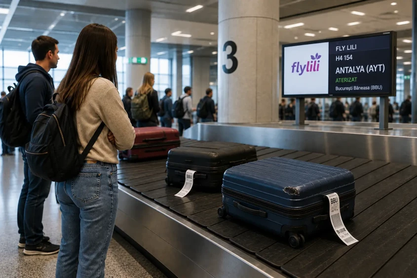 Pasageri care așteaptă bagaje dăunate &icirc;n aeroport