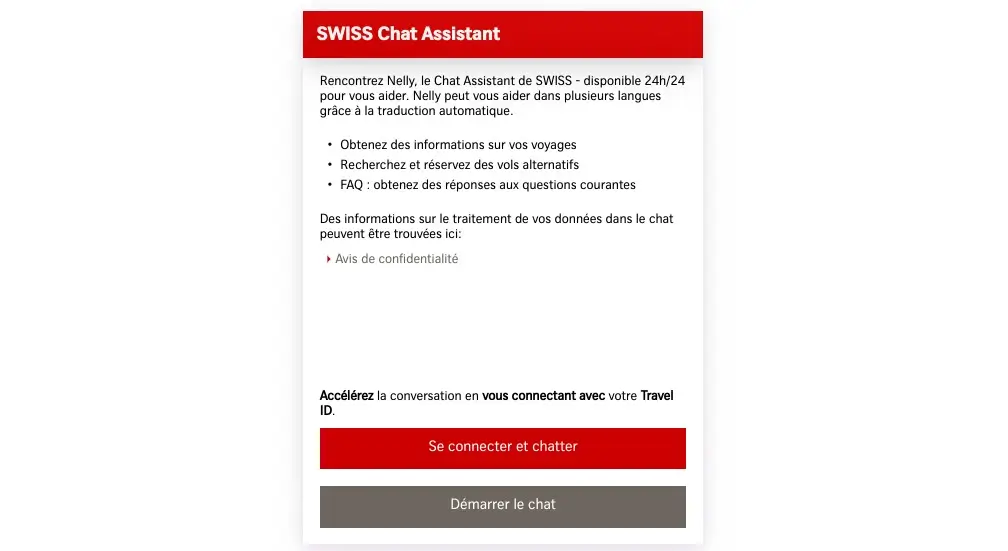 chat bot swiss air