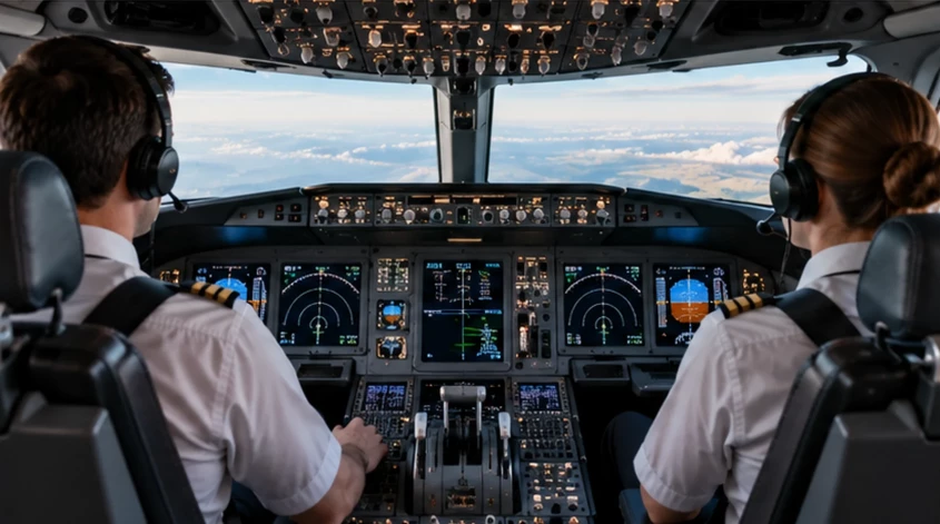 Piloter i cockpiten under flygning