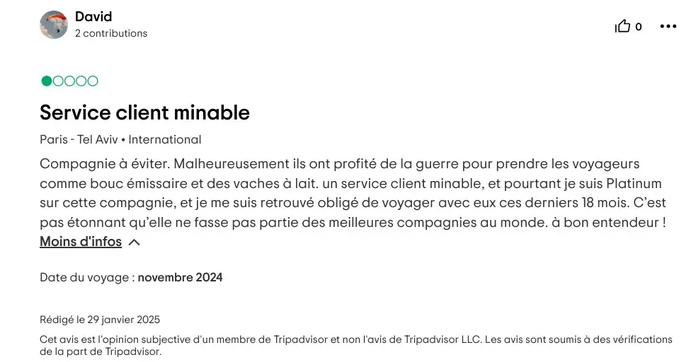 commentaire el al israeil airlines