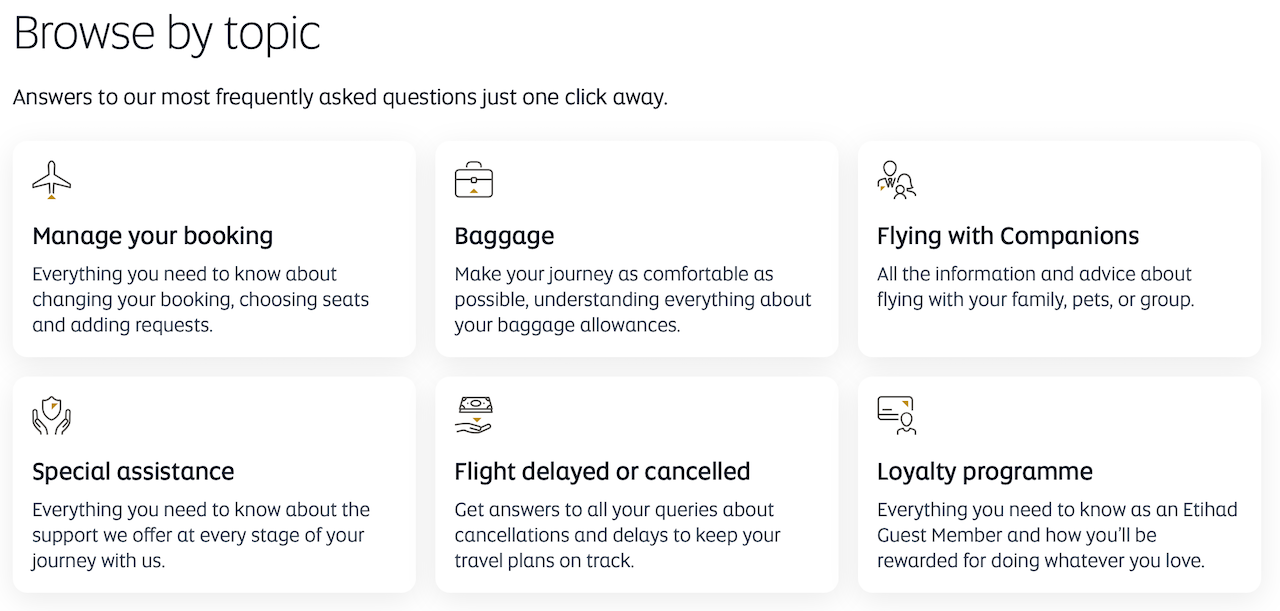 Etihad Airways Feedback options