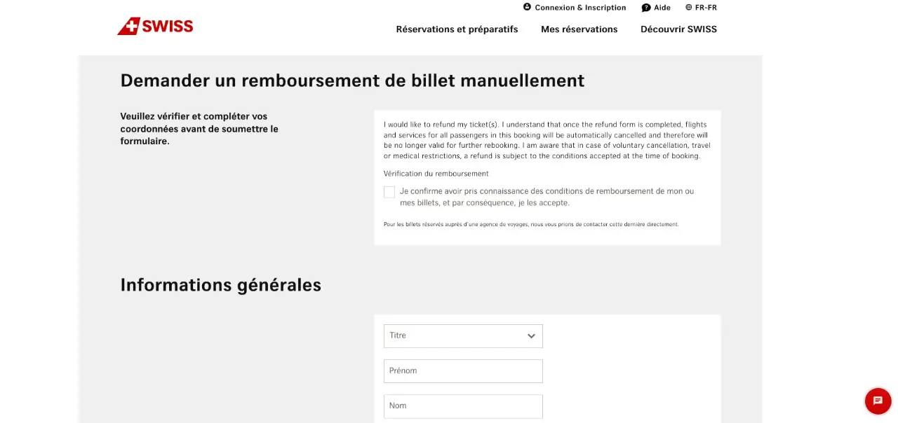 demande de remboursement swiss air