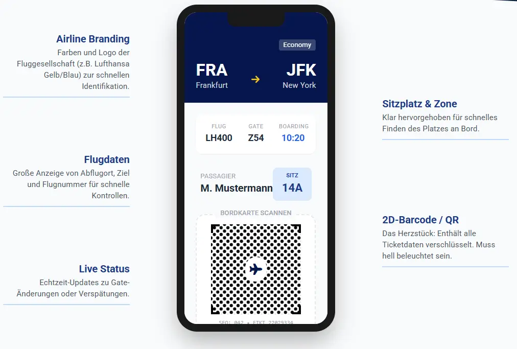 Digitaler Boardpass mit Erkl&auml;rungen