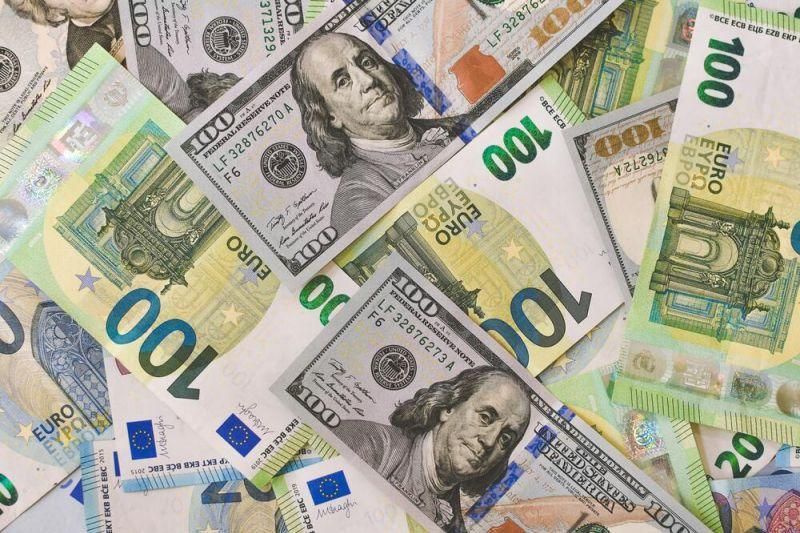  dollar och euro i 100-sedlar