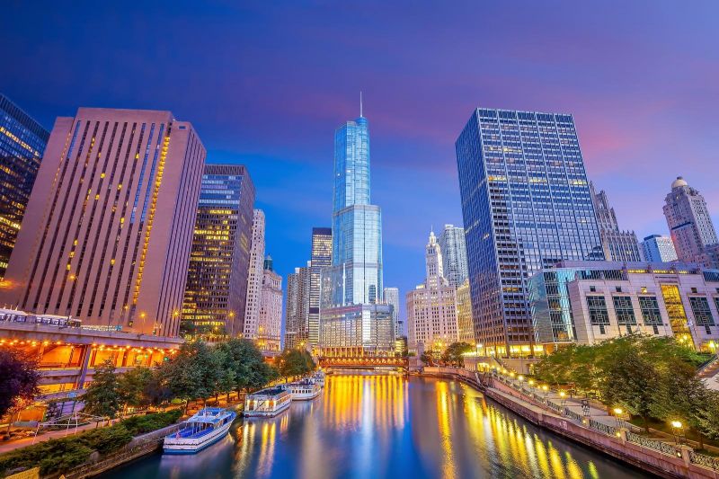 Downtown Chicago skyline cityscape in the USA