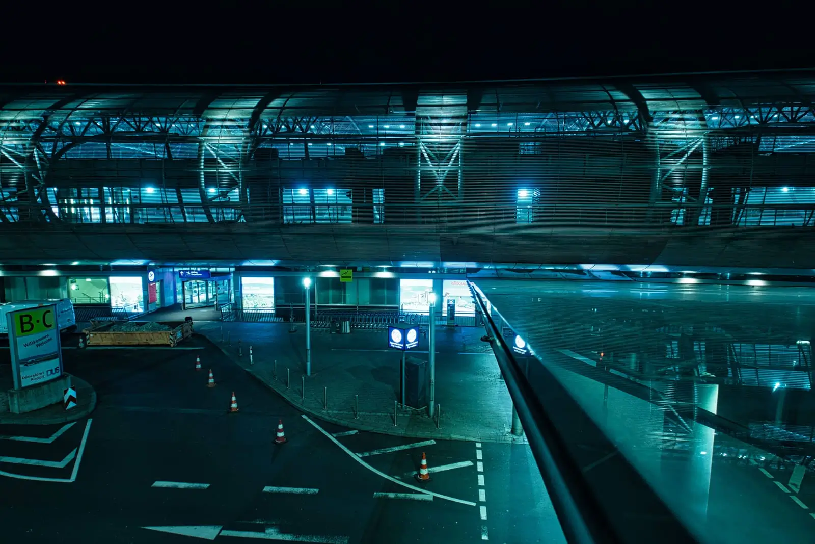 dus airport and skytrain at night in duesseldorf