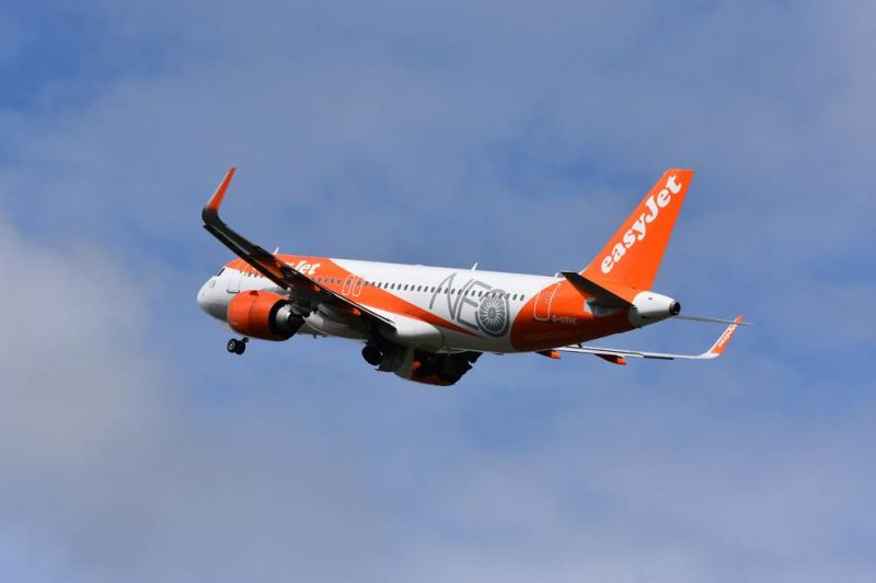 A delayed easyJet flight takes off from the runway