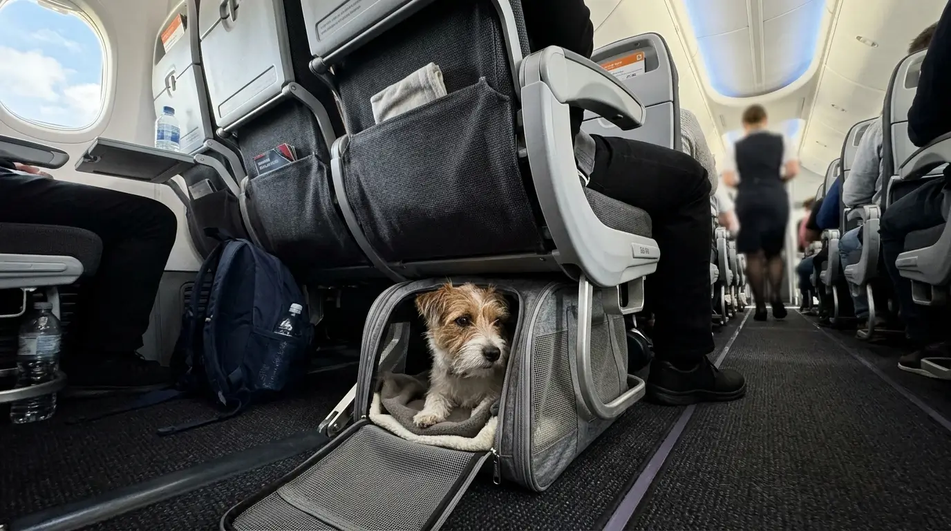 een hond in een vliegtuig