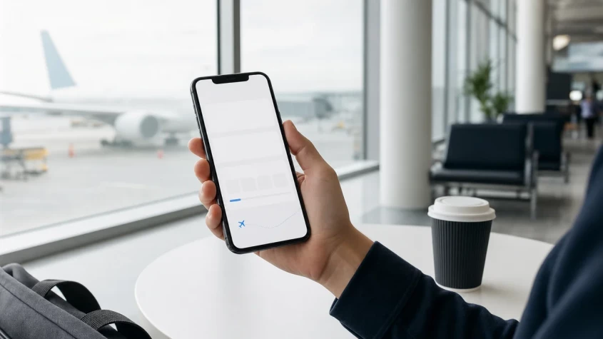 en resen&auml;r h&aring;ller i KLM-appen