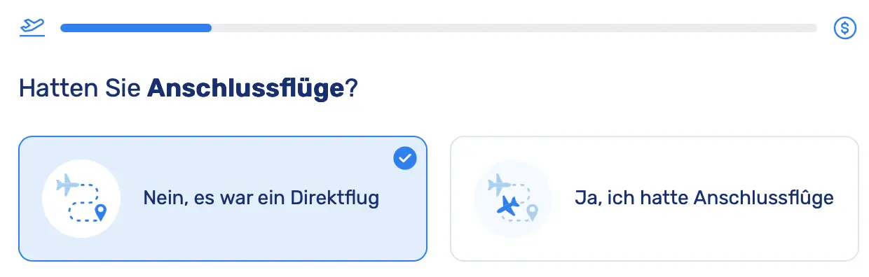 Entsch&auml;digungsrechner: Direktflug oder Anschlussfl&uuml;ge ausw&auml;hlen