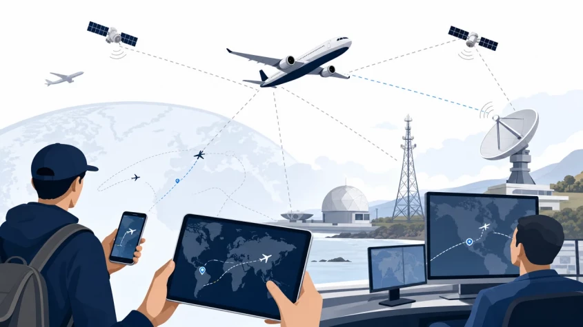 Illustration av en flygradar-app som visar flygplan