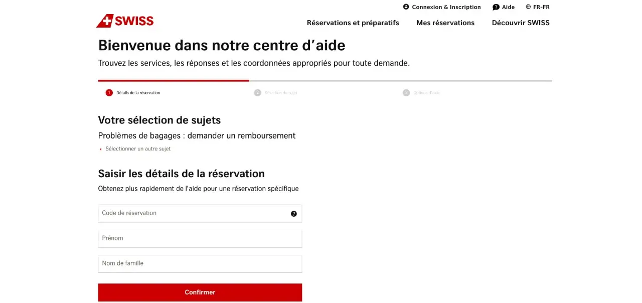 formulaire de plainte pour bagage de Swiss Air