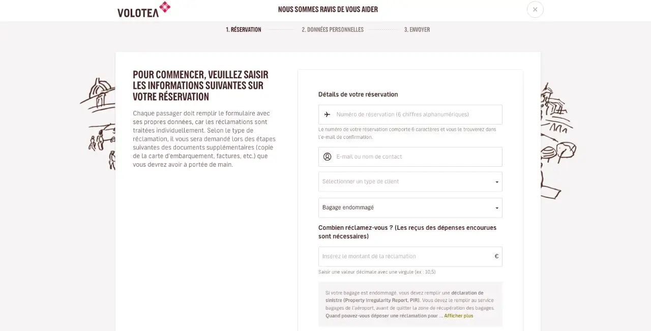 formulaire de contact pour bagage volotea