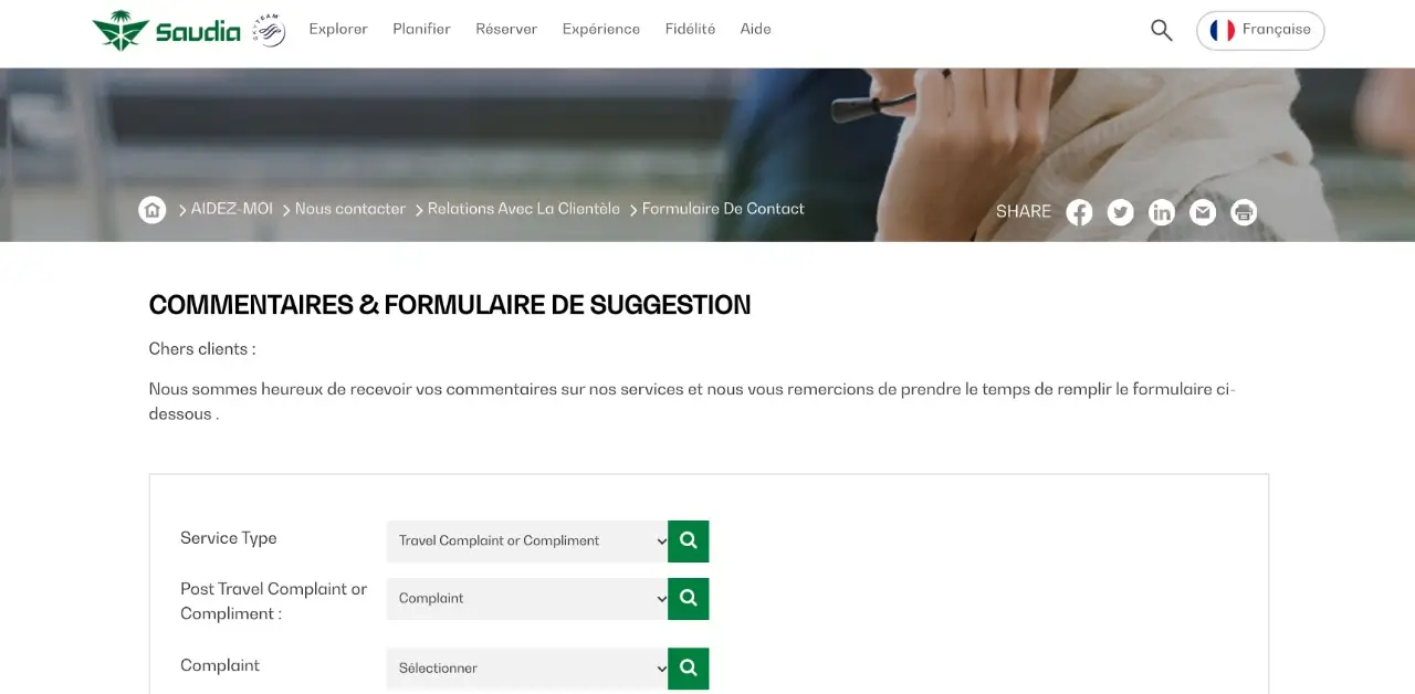formulaire de contact saudia