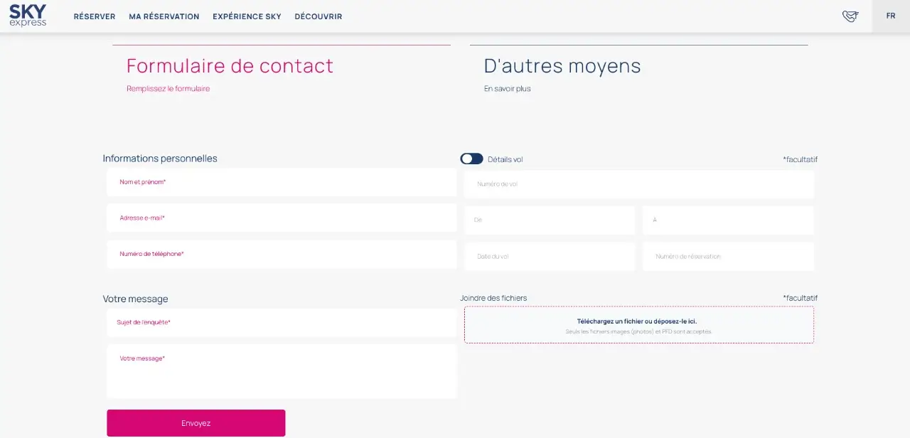 formulaire de contact sky express