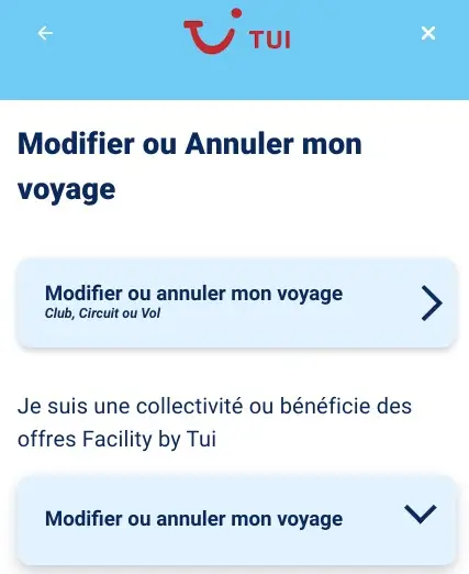 formulaire de modification de vol tui