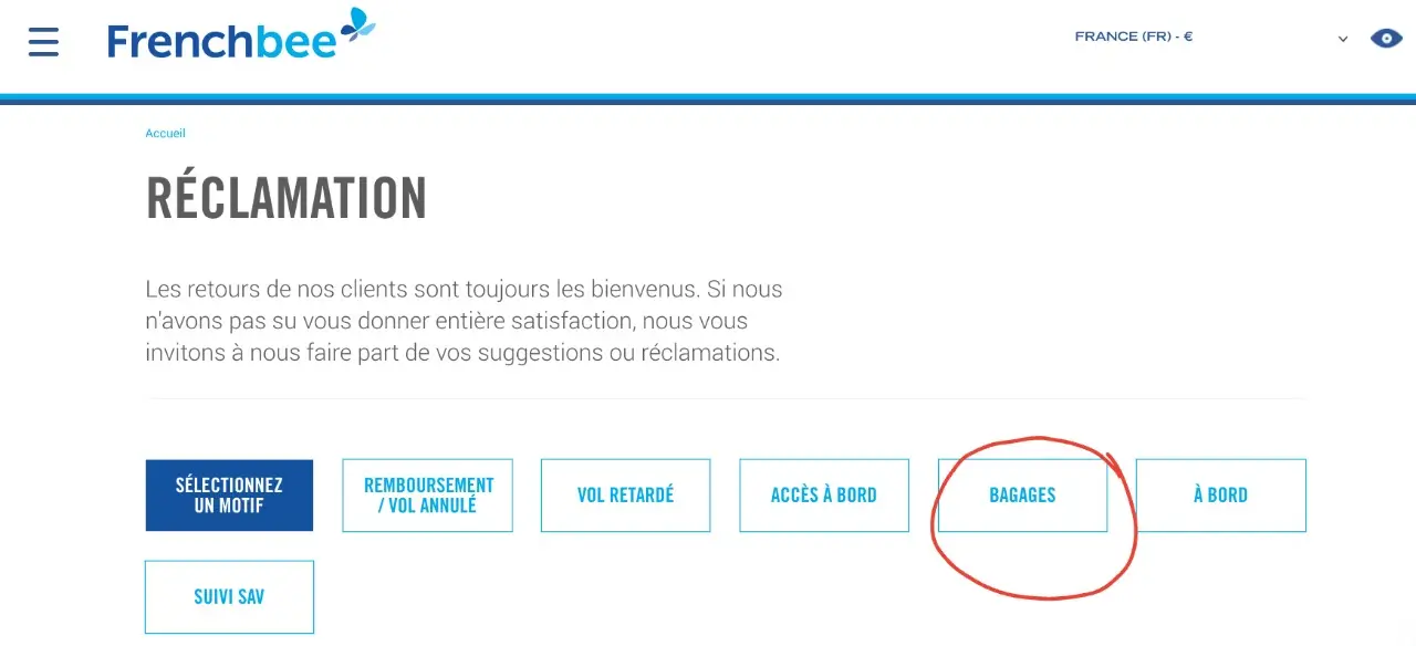 formulaire de réclamation bagage french bee