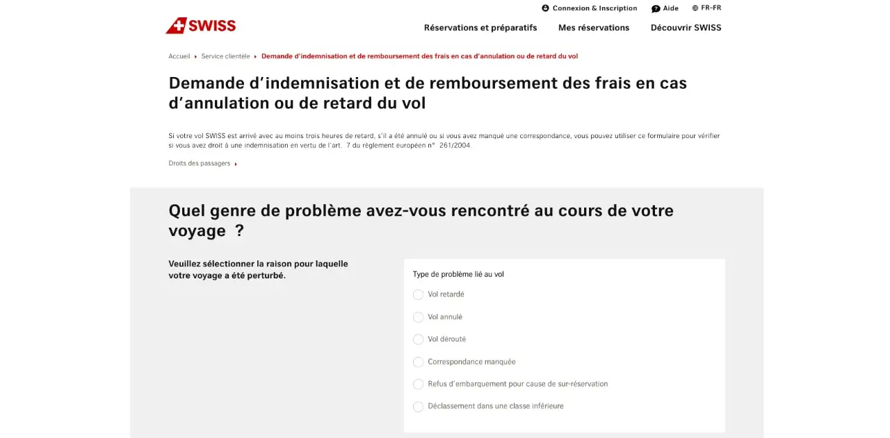 formulaire de réclamation swiss air
