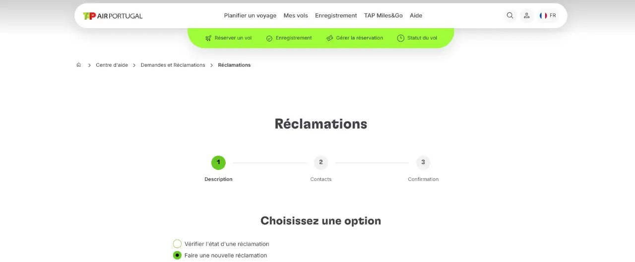 formulaire de réclamation TAP