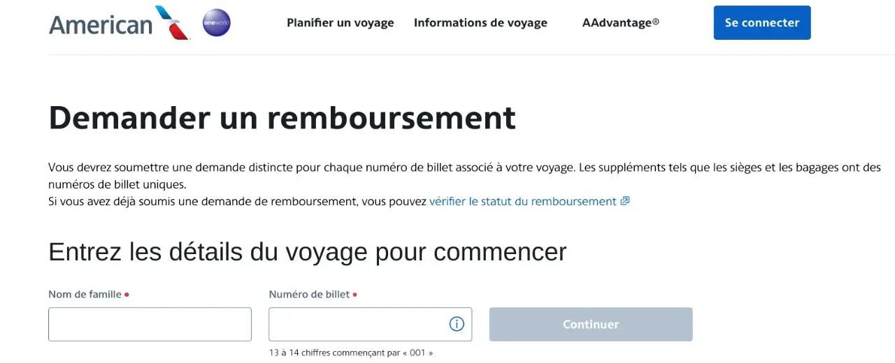 formulaire de remboursement American Airlines