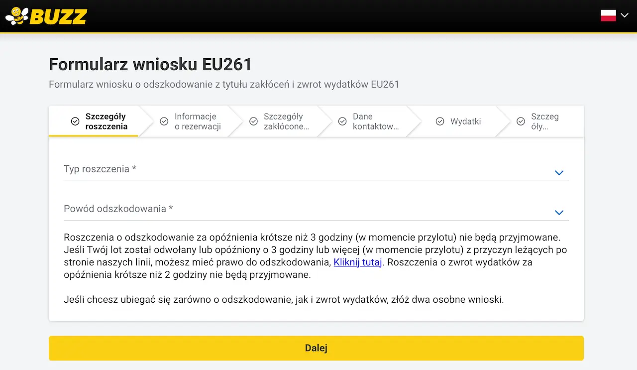 Skargi do Linii Lotniczych Buzz - formularz