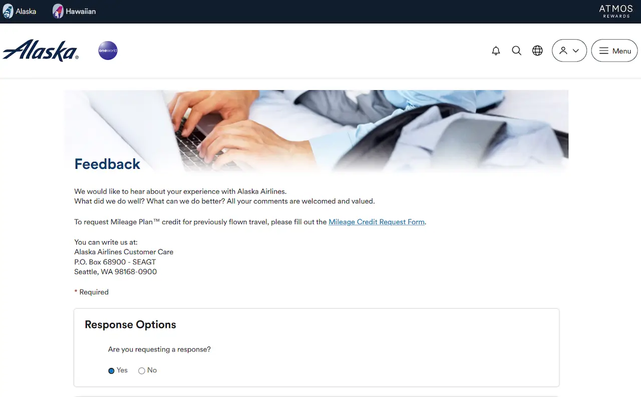 The general contact form to use when you need an Alaska Airlines reimbursement