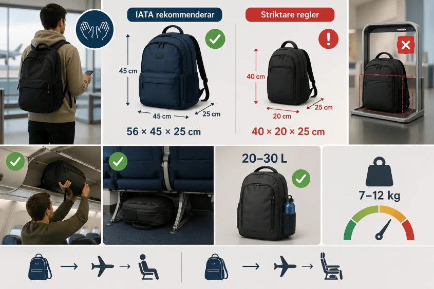 IATA-rekommendation f&ouml;r ryggs&auml;ck som handbagage