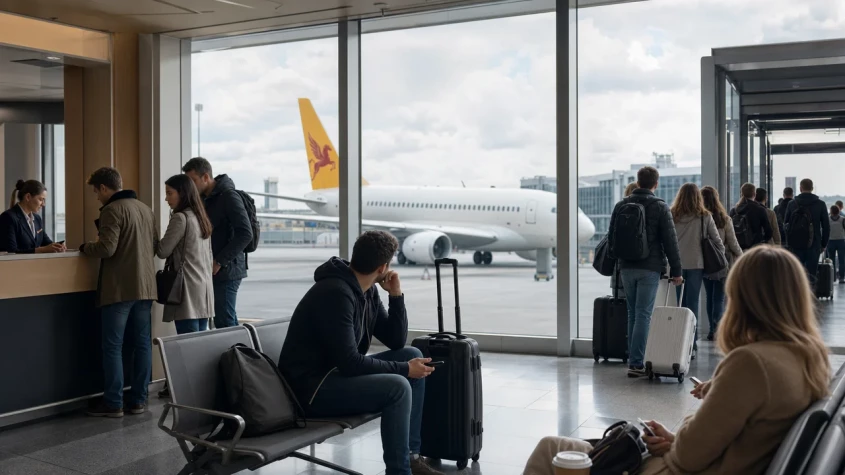 pegasus-resen&auml;rer v&auml;ntar p&aring; ett f&ouml;rsenat flyg