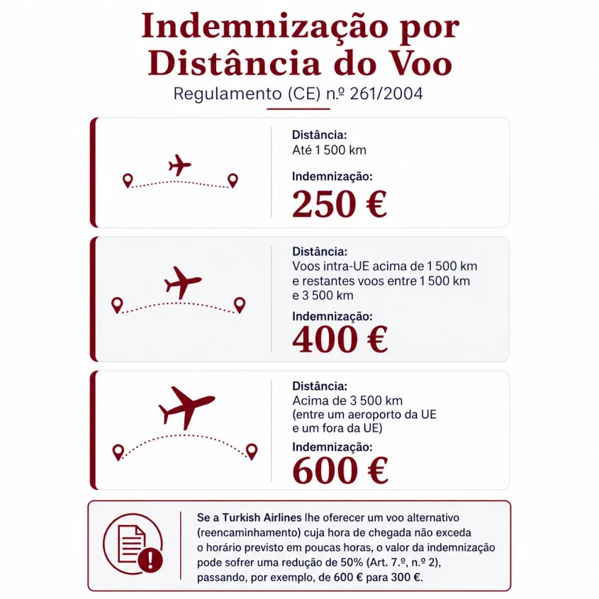infografia com os valores de indemniza&ccedil;&atilde;o por dist&acirc;ncia do voo