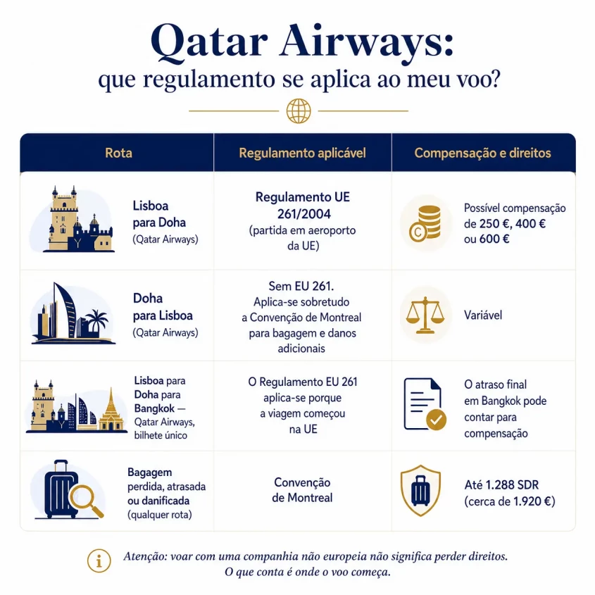 infográfico sobre regulamentos aplicáveis à Qatar Airways