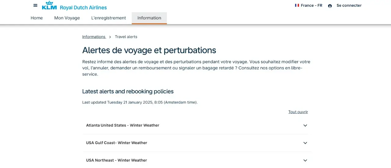 klm alertes de voyage