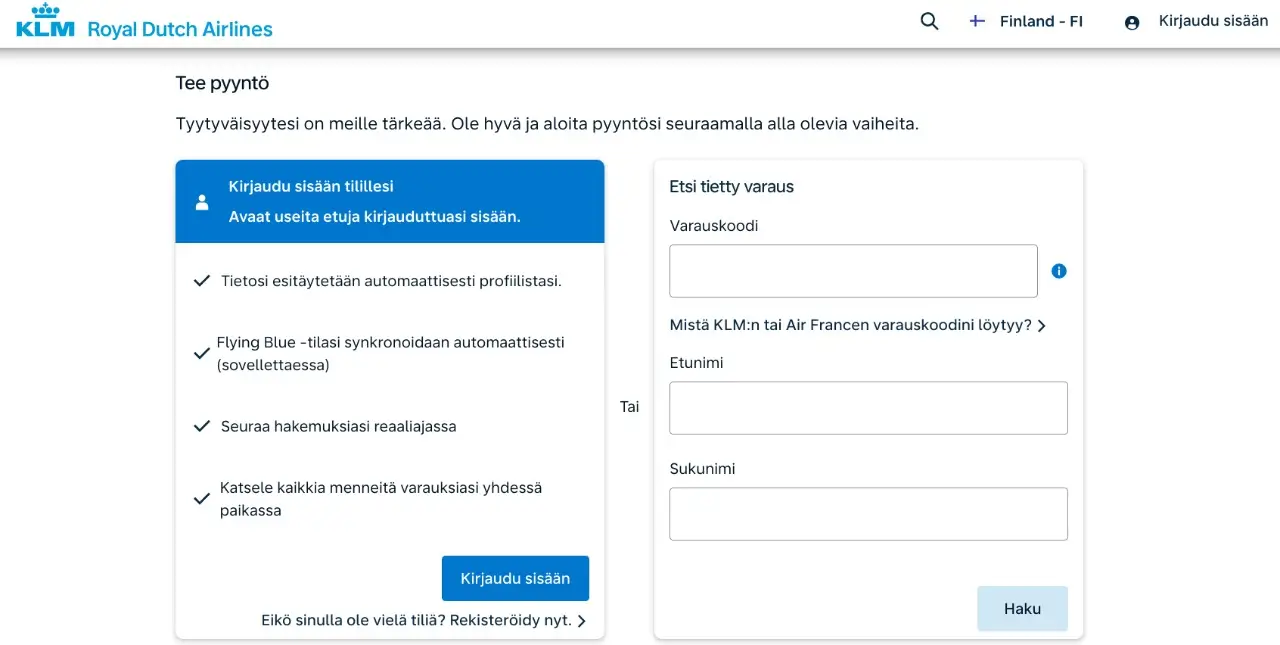 klm valituslomake