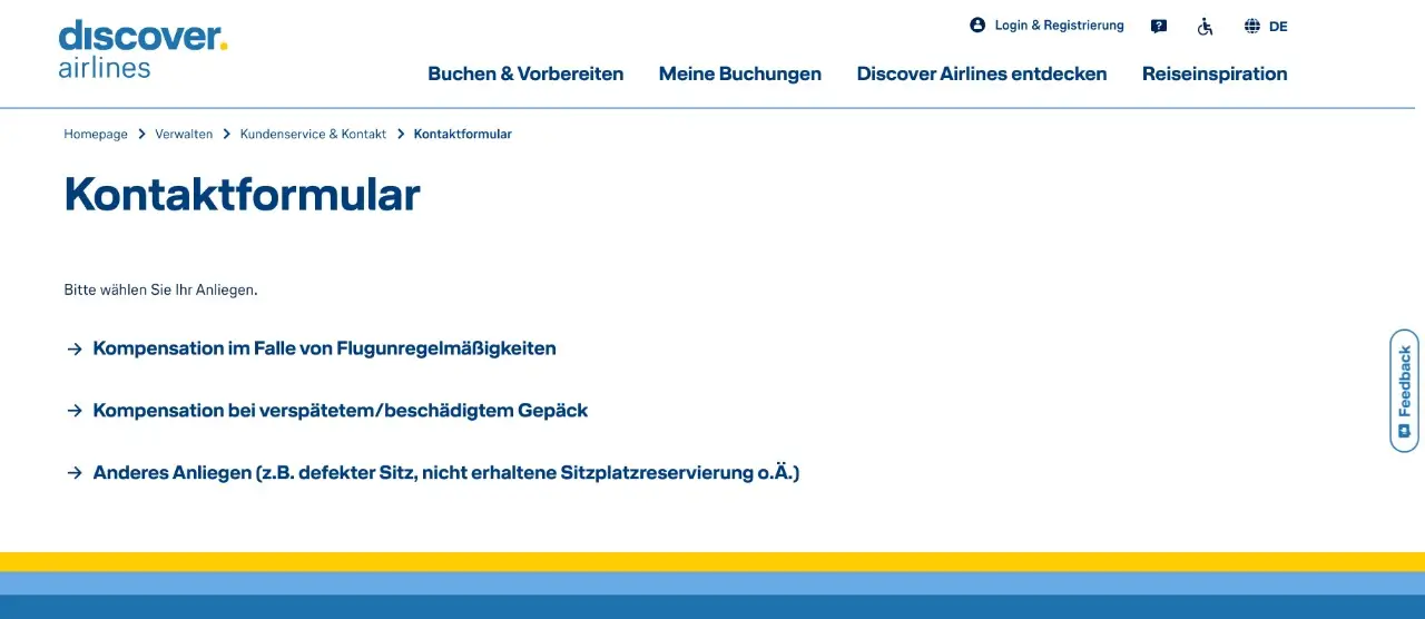 kontaktformular discover airlines