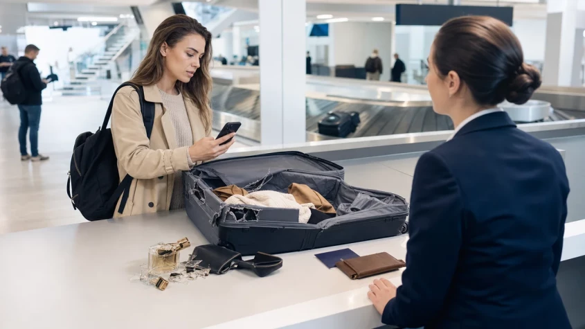 S&auml;kerhetskontroll av incheckat bagage p&aring; flygplats
